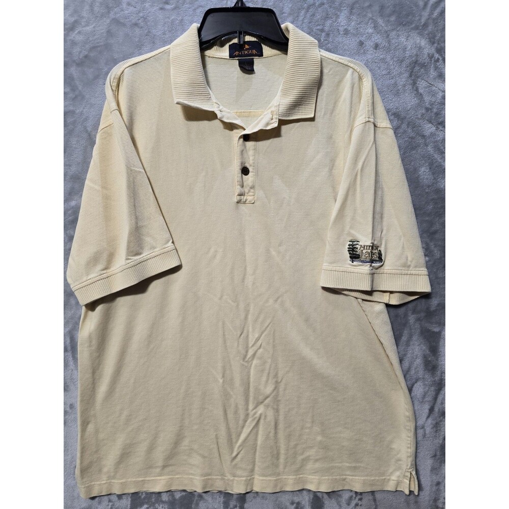 Antigua Golf Polo Shirt Mens Ivory Large Hidden Lakes Embroidery Outdoors Casual